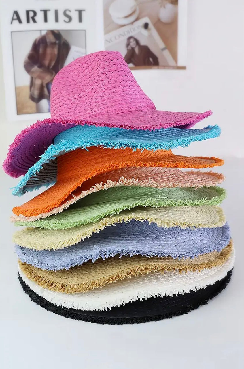 Frayed Solid Straw Hat