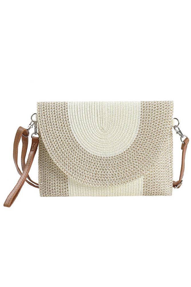 Two Tone Straw Clutch Crossbody Bag