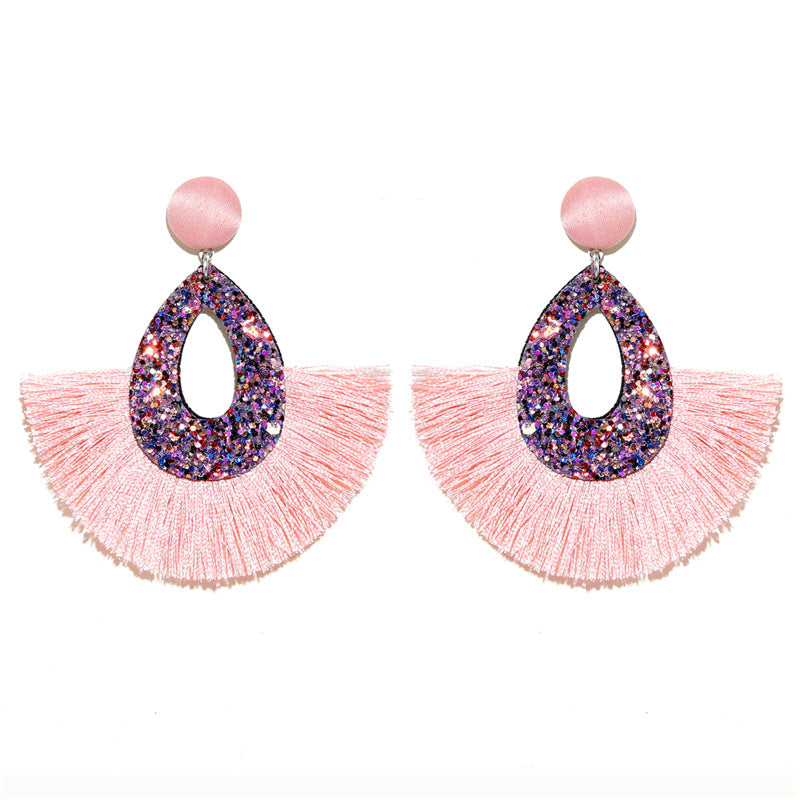Bohemian Boho Long Tassel Fringe Sequin Waterdrop Tassel Earrings