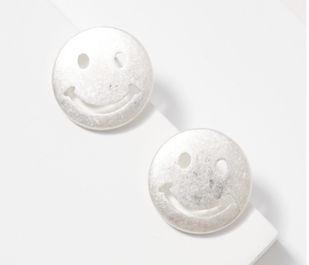 Round Smiley Face Earrings White Gold Look Nickle-free