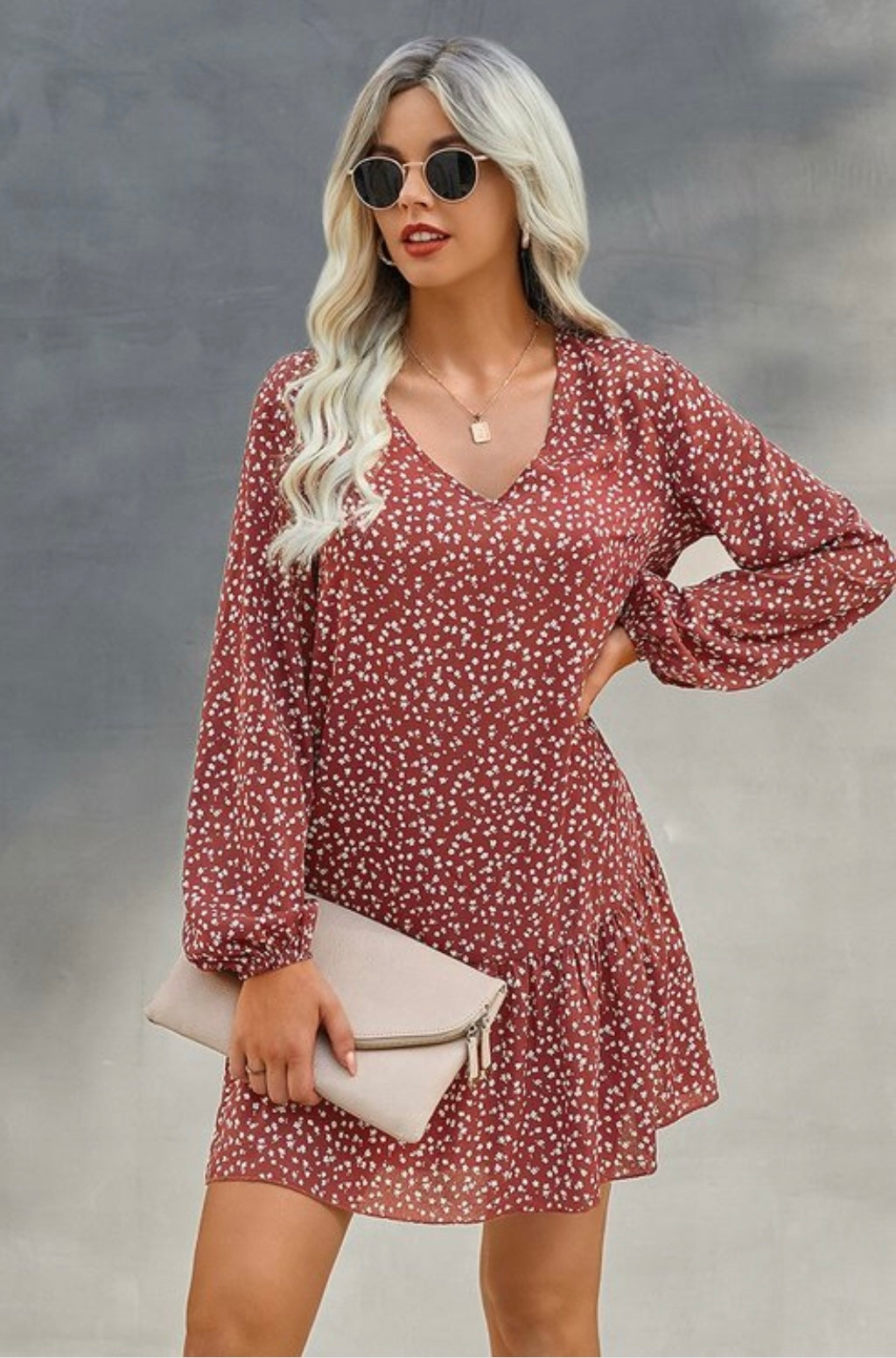 Floral Print Rusty Rose Dress