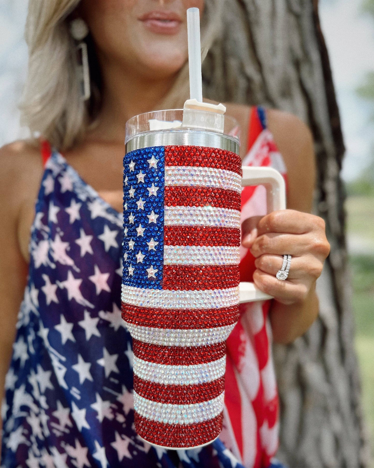 Crystal American Flag "Blinged Out" 40 Oz. Tumbler