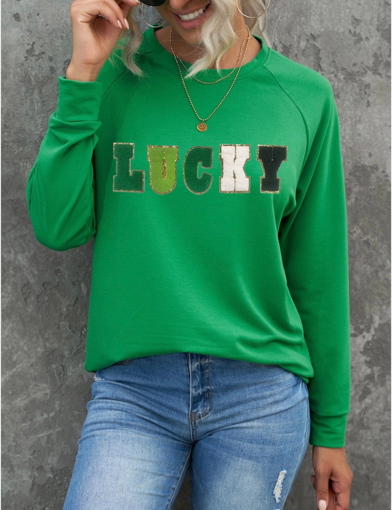 St. Patrick’s Day Lucky Chenille Embroidered Sweatshirt