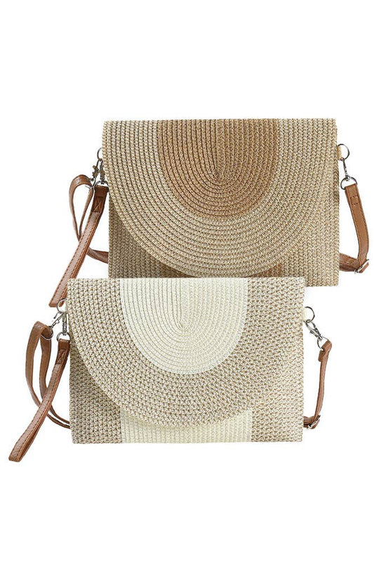 Two Tone Straw Clutch Crossbody Bag