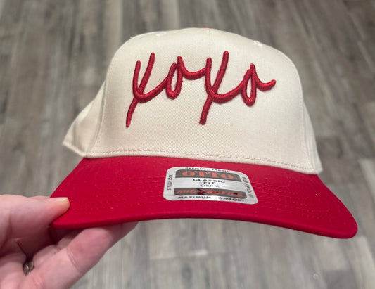 Valentine XOXO Hat Red Puff Embroidery