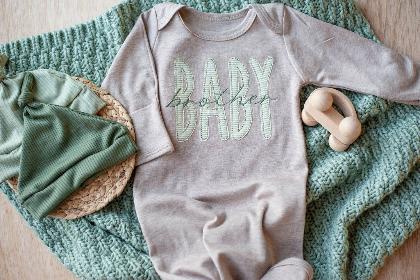Baby Boy Outfit | Mocha Knot Gown Green Baby Brother