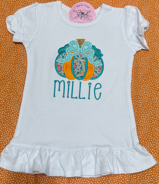 Girls Coquette Pumpkin Appliqué