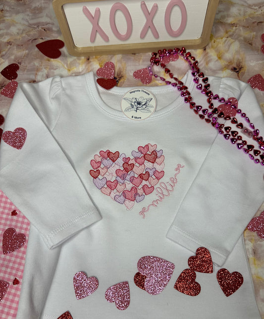 Girls Valentine Heart Sketch T-shirt with Monogram