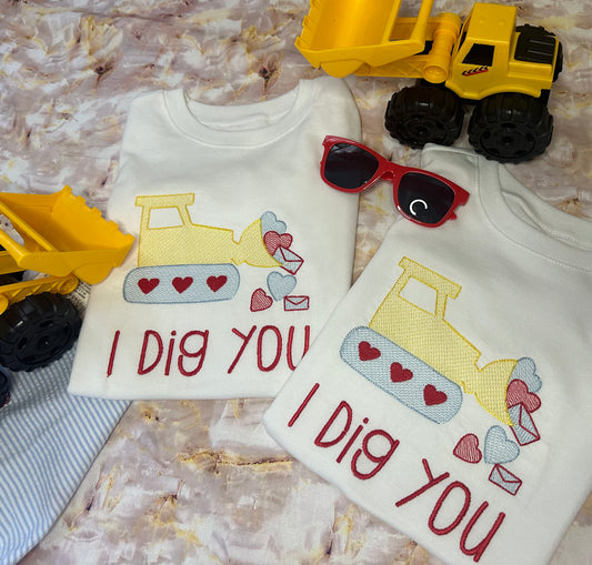 Boys I Dig You Valentine Bulldozer T-shirt I Dig You
