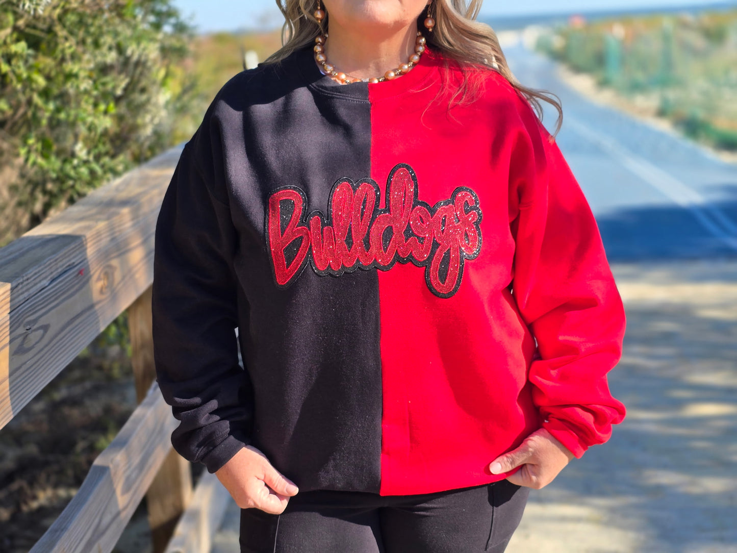 Bulldog Sweatshirt, Embroidery, Colorblocked, Handmade