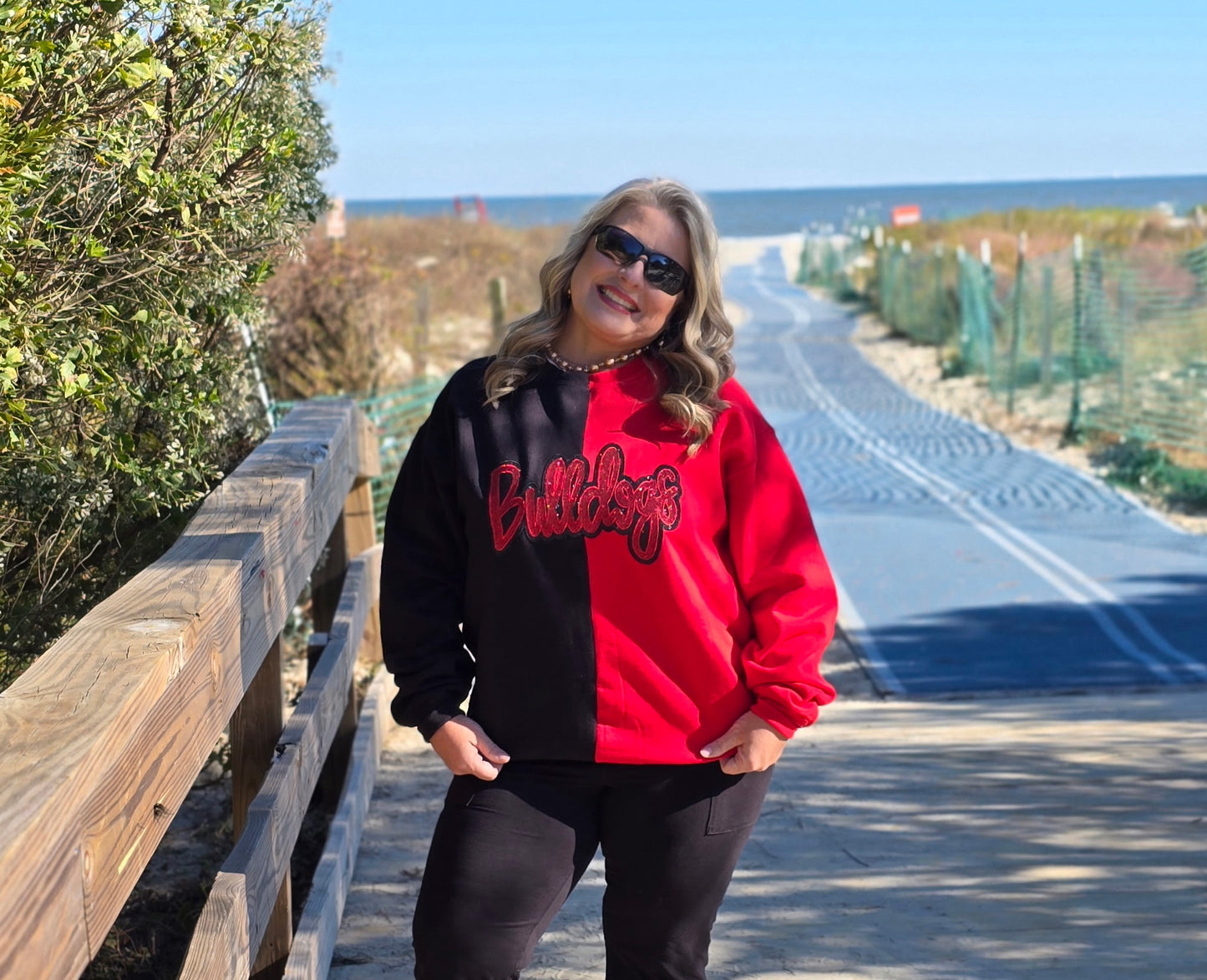 Bulldog Sweatshirt, Embroidery, Colorblocked, Handmade