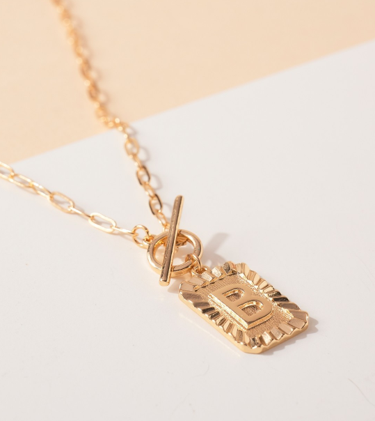 Gold Personalized Initial Rectangular Charm Necklaces