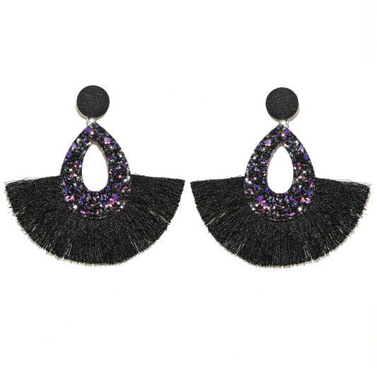 Bohemian Boho Long Tassel Fringe Sequin Waterdrop Tassel Earrings