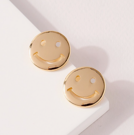 Round Gold Look Smiley Nickel Free Earrings