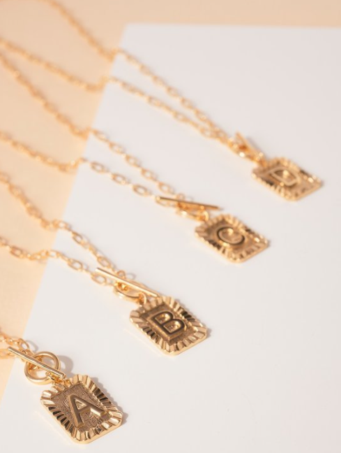 Gold Personalized Initial Rectangular Charm Necklaces