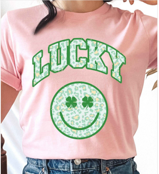 Pink Leopard Print Smiley Graphic Tee 100% Cotton