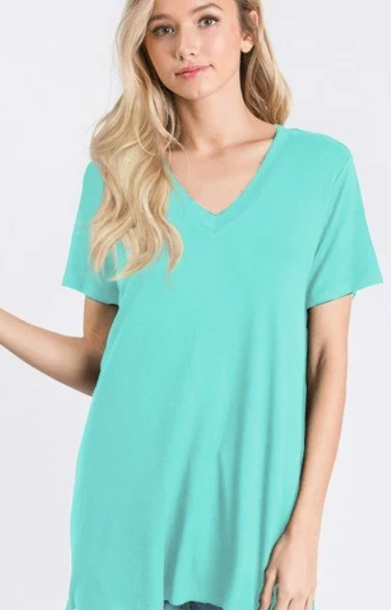 Mint V-necked Short Sleeve Solid Top