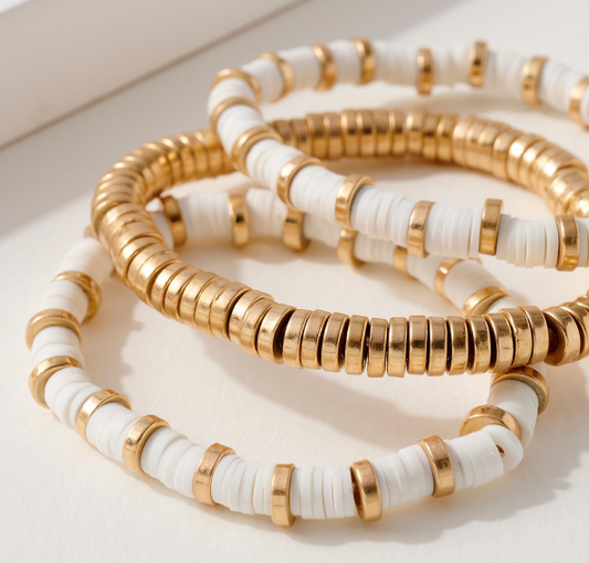 Gold and White Bracelet Set of 3